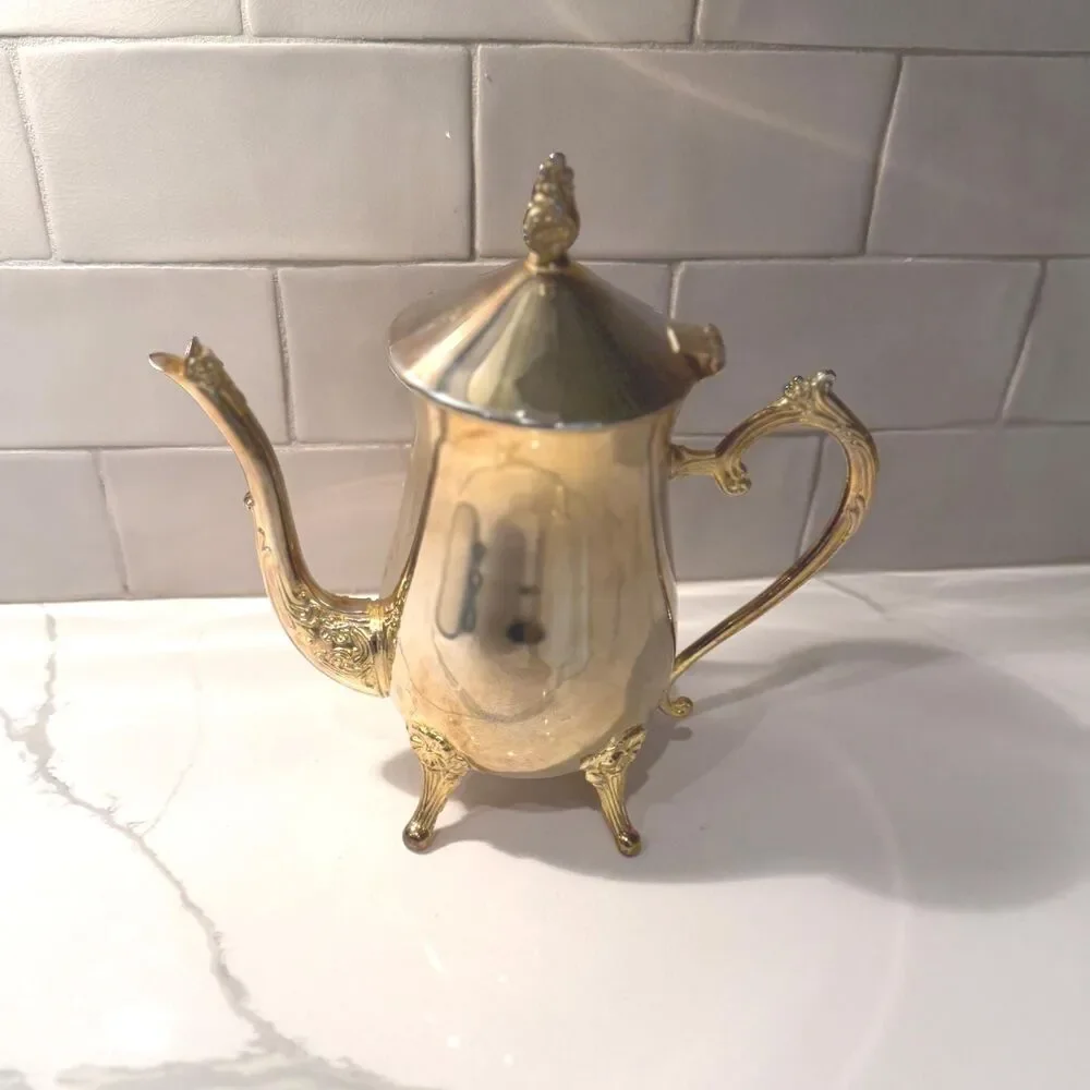 Vintage International Silver Co Gold Plated Coffee Pot, Victorian Tea Server